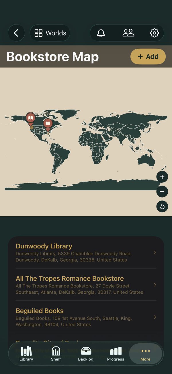 The Archivist app: Bookstore map