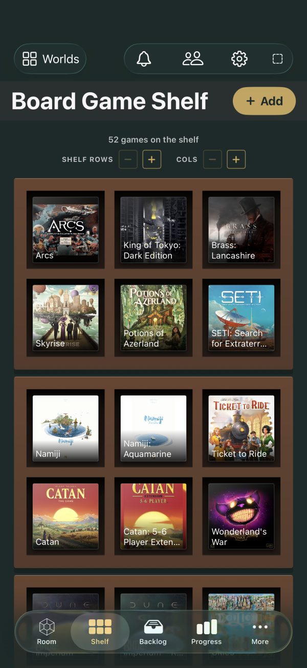 The Archivist app: Board game shelf