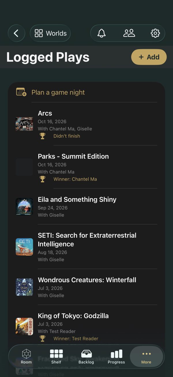 The Archivist app: Logged plays